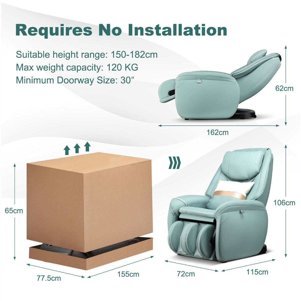 LIVSK Shiatsu-massagestoel - 8 Automatische Modi - Lichaamsdetectie - Rugverwarming - Omkeerbare Voetensteun - Groen