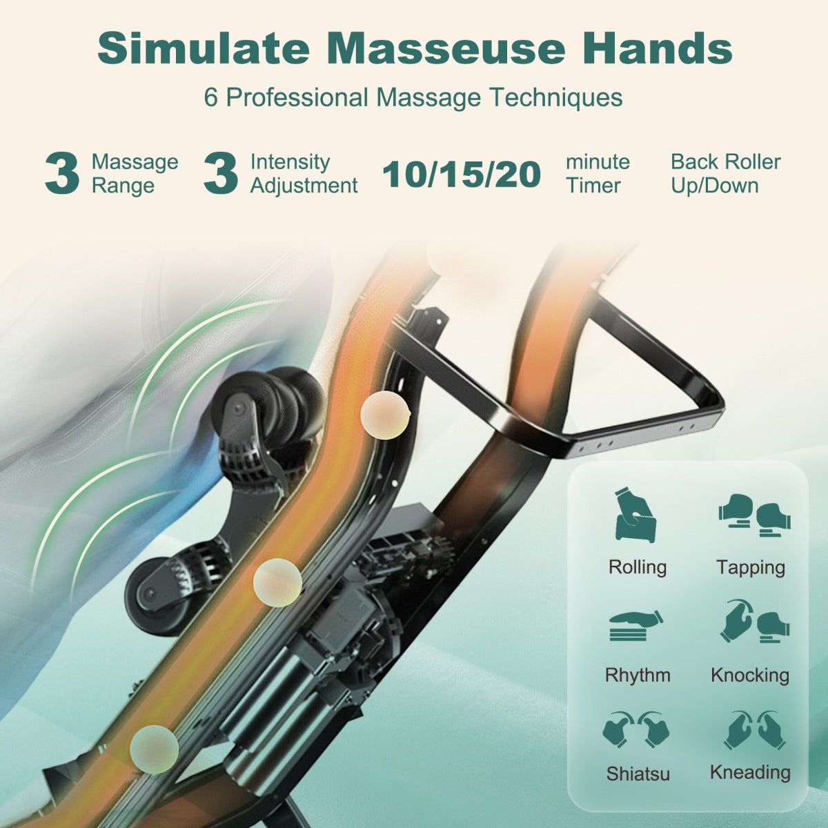 LIVSK Shiatsu-massagestoel - 8 Automatische Modi - Lichaamsdetectie - Rugverwarming - Omkeerbare Voetensteun - Groen