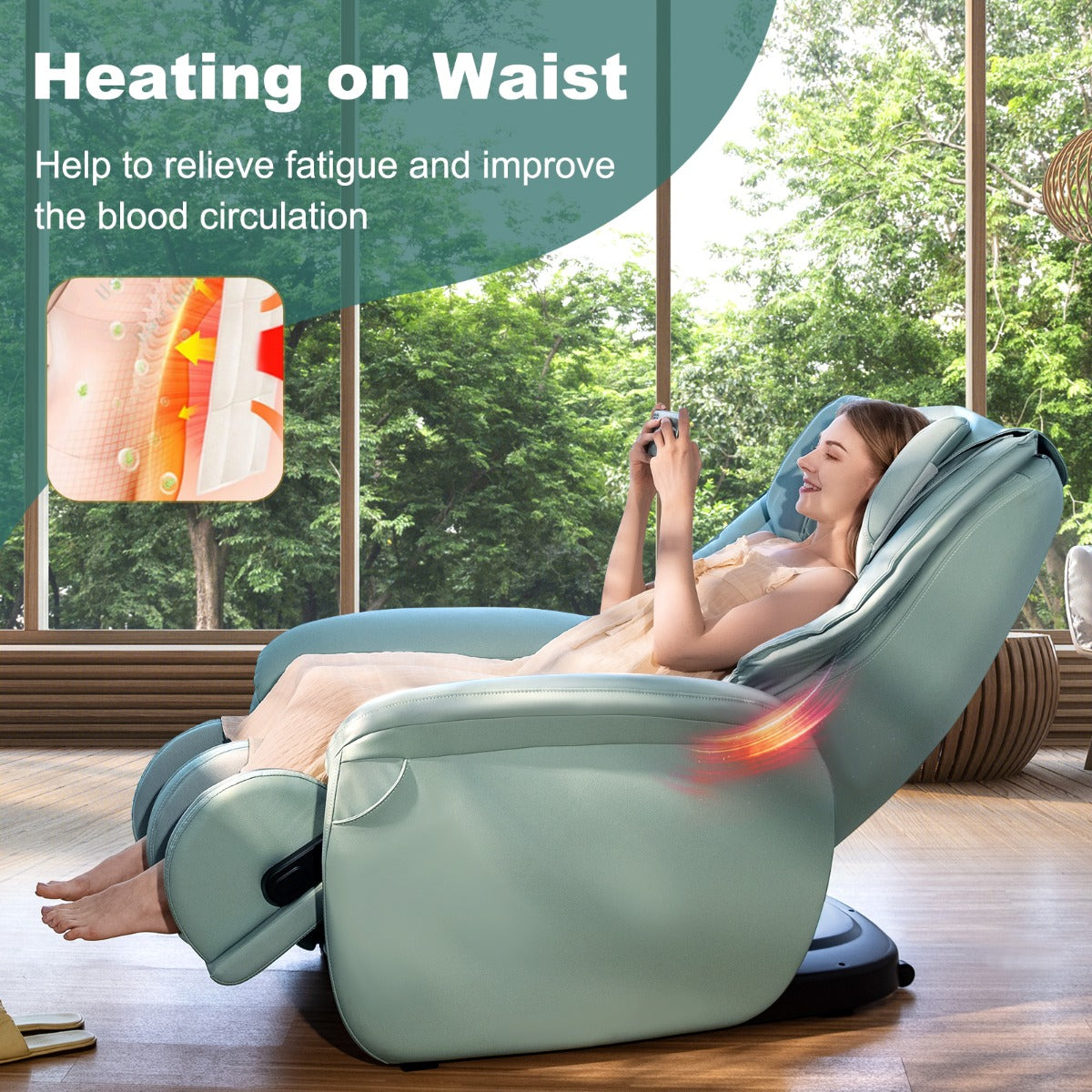 LIVSK Shiatsu-massagestoel - 8 Automatische Modi - Lichaamsdetectie - Rugverwarming - Omkeerbare Voetensteun - Groen