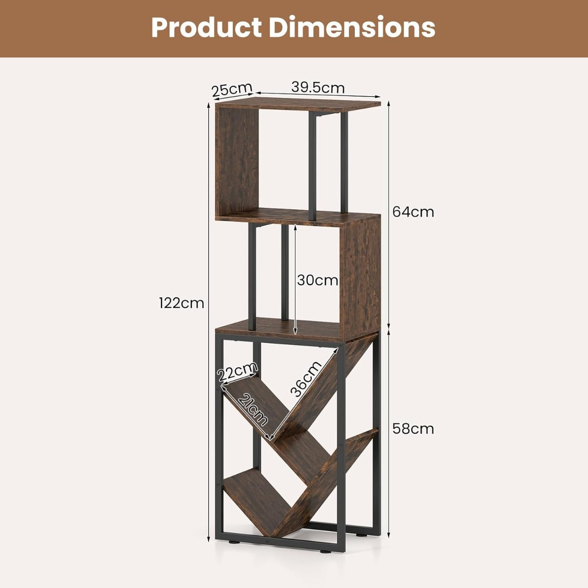 Livsk costway zesdelige stellingkast met geometrisch ontwerp voorzien van zes open display en opbergplanken metalen frame 1