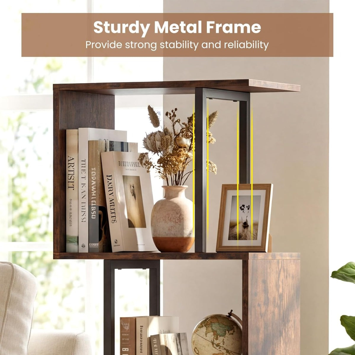 Livsk costway zesdelige stellingkast met geometrisch ontwerp voorzien van zes open display en opbergplanken metalen frame