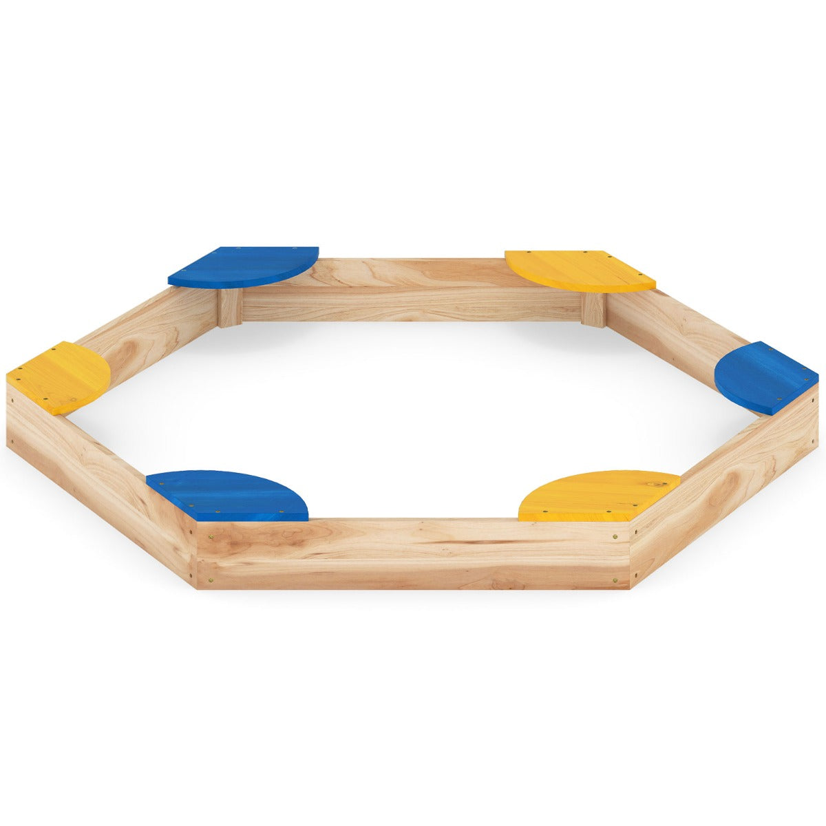 Livsk costway zeshoekige houten zandbak open zandbak met plantenbakcombinatie voor kinderen 140 x 122 x 14 cm 1 1