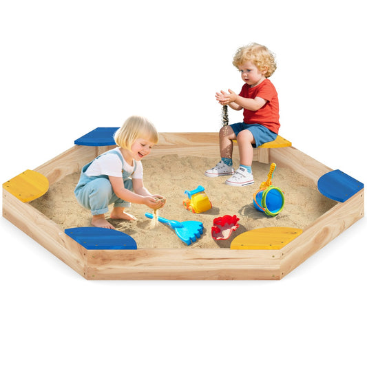 Livsk costway zeshoekige houten zandbak open zandbak met plantenbakcombinatie voor kinderen 140 x 122 x 14 cm