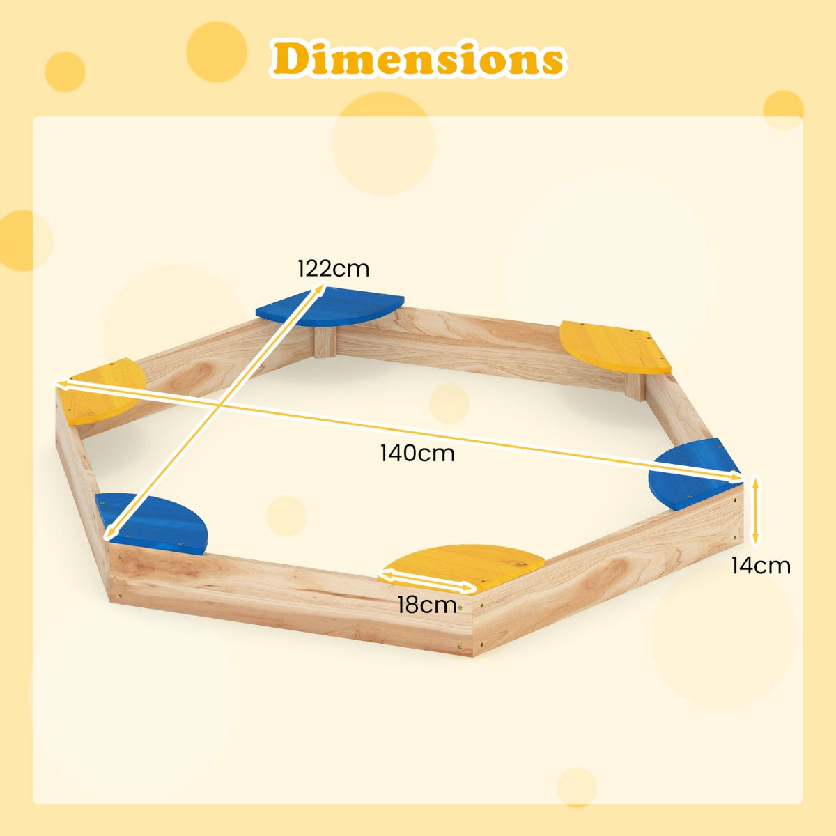 Livsk costway zeshoekige houten zandbak open zandbak met plantenbakcombinatie voor kinderen 140 x 122 x 14 cm 2