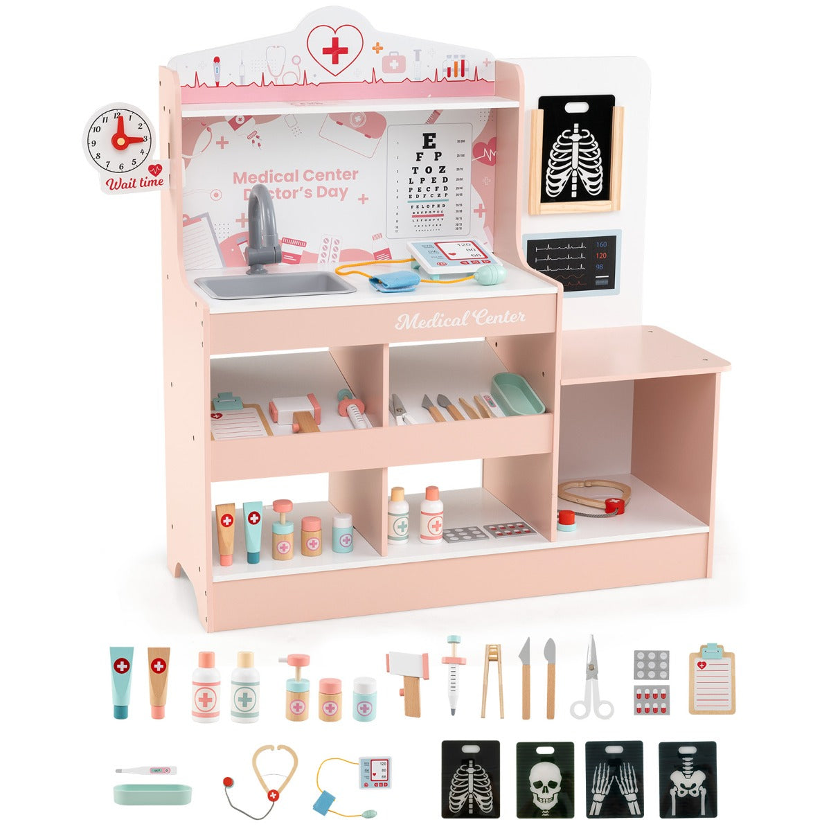 LIVSK Houten Dokterspeelset - 24 Accessoires - Interactief Rollenspel - Veilig en Leerzaam - Voor Kinderen - Roze