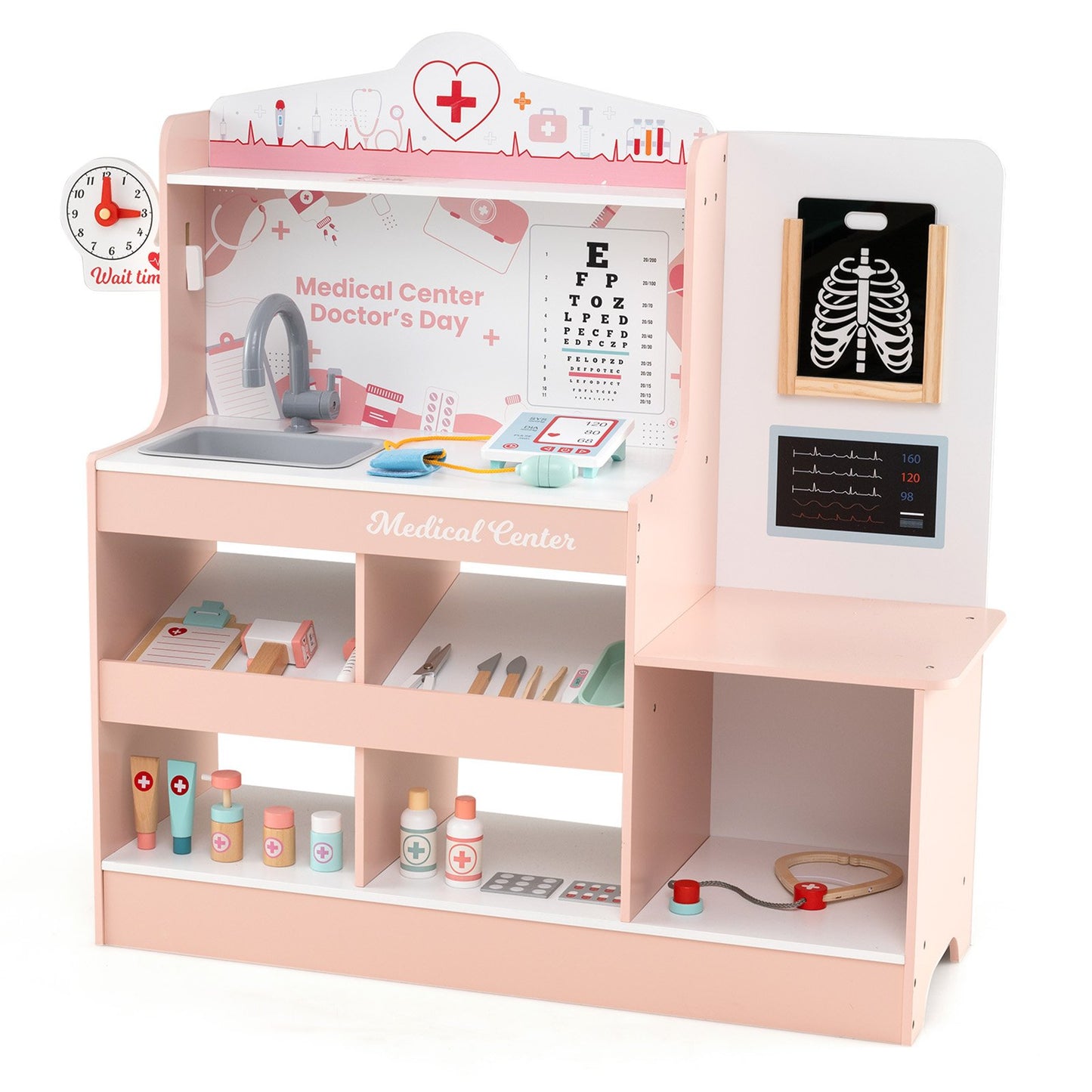 LIVSK Houten Dokterspeelset - 24 Accessoires - Interactief Rollenspel - Veilig en Leerzaam - Voor Kinderen - Roze