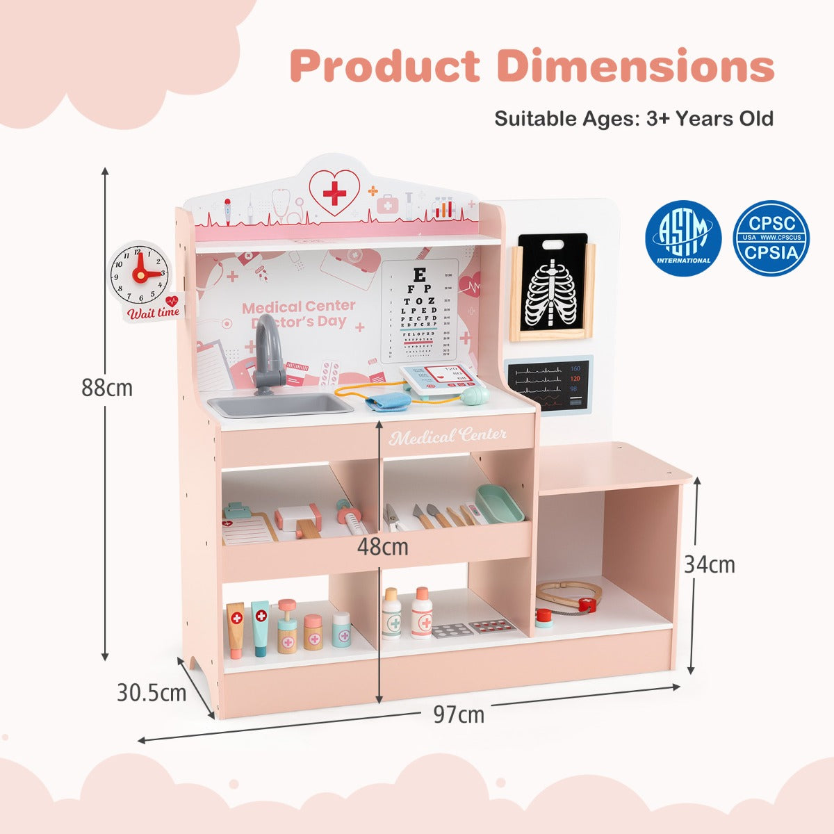 LIVSK Houten Dokterspeelset - 24 Accessoires - Interactief Rollenspel - Veilig en Leerzaam - Voor Kinderen - Roze