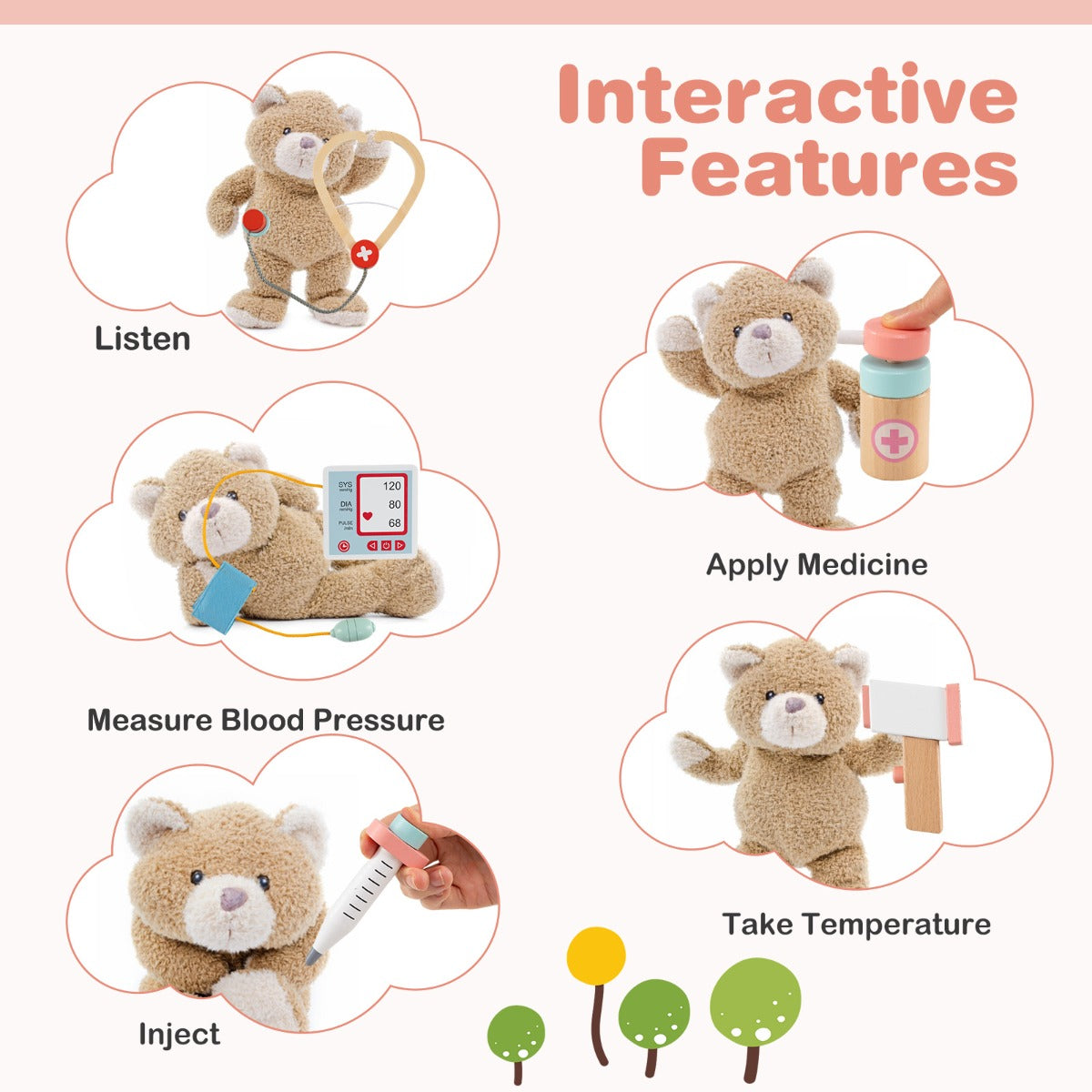 LIVSK Houten Dokterspeelset - 24 Accessoires - Interactief Rollenspel - Veilig en Leerzaam - Voor Kinderen - Roze