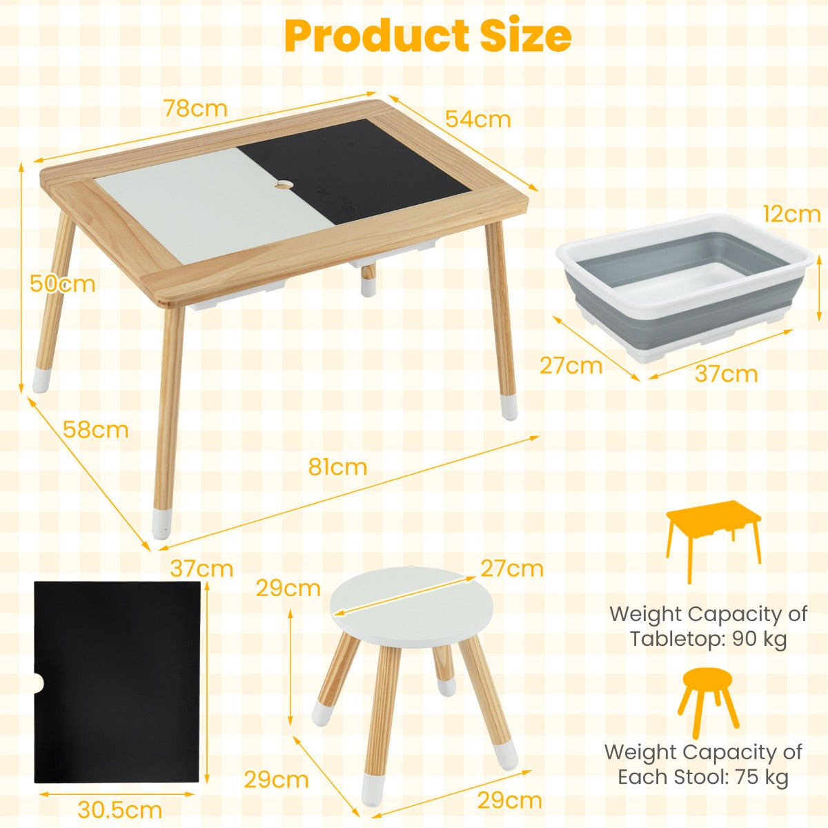 Livsk costway zintuiglijke en speeltafel met 2 krukjes kindertafel en stoelset met afneembare dubbelzijdige tafelbladen en 2 bakken model 1 1
