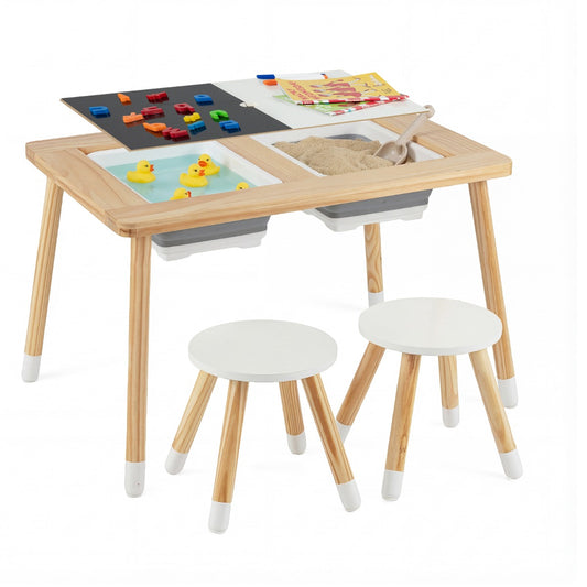 Livsk costway zintuiglijke en speeltafel met 2 krukjes kindertafel en stoelset met afneembare dubbelzijdige tafelbladen en 2 bakken model