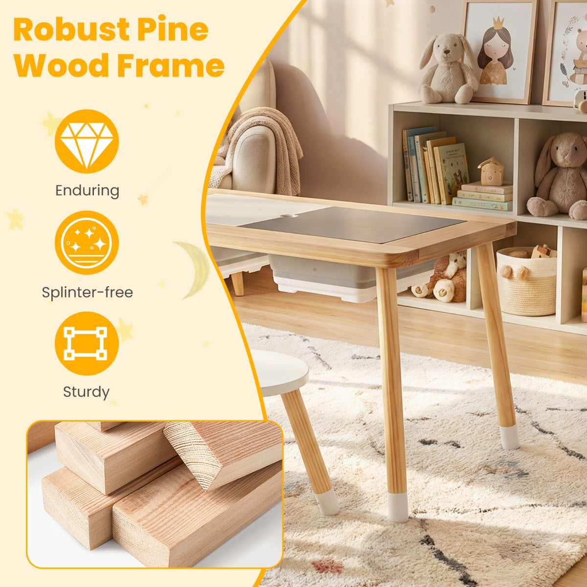 Livsk costway zintuiglijke en speeltafel met 2 krukjes kindertafel en stoelset met afneembare dubbelzijdige tafelbladen en 2 bakken model 1