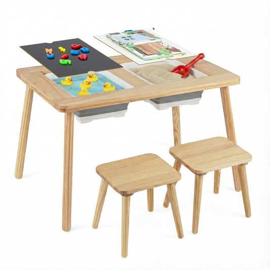 Livsk costway zintuiglijke en speeltafel met 2 krukjes kindertafel en stoelset met afneembare dubbelzijdige tafelbladen en 2 bakken model