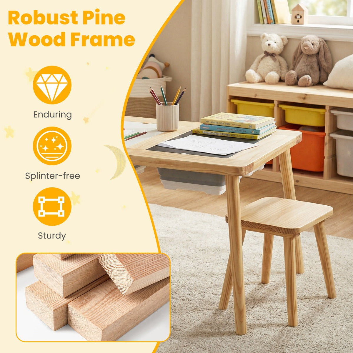 Livsk costway zintuiglijke en speeltafel met 2 krukjes kindertafel en stoelset met afneembare dubbelzijdige tafelbladen en 2 bakken model 2