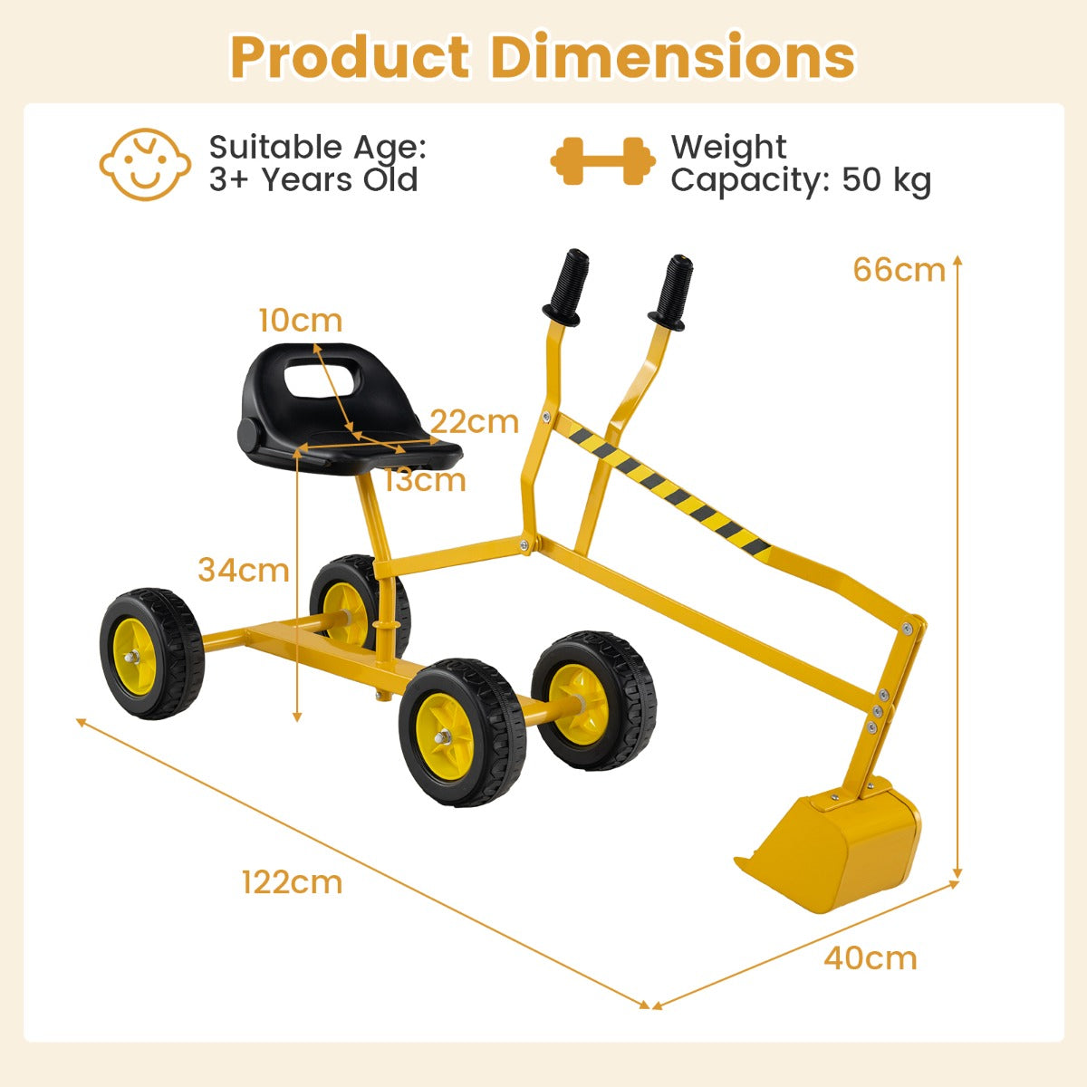 LIVSK Zitgraafmachine 360° Draaibaar - Realistische Speelervaring - Duurzaam Metaal - Voor Kinderen vanaf 3 jaar - Geel