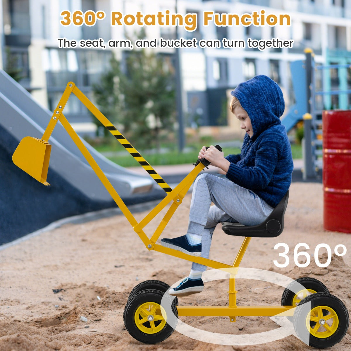 LIVSK Zitgraafmachine 360° Draaibaar - Realistische Speelervaring - Duurzaam Metaal - Voor Kinderen vanaf 3 jaar - Geel