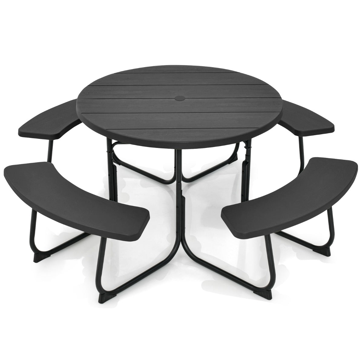 LIVSK Picknicktafelset voor 8 Personen - HDPE Weerbestendig - Met Parasolgat - Stabiel Metalen Frame - Geschikt voor Tuin en