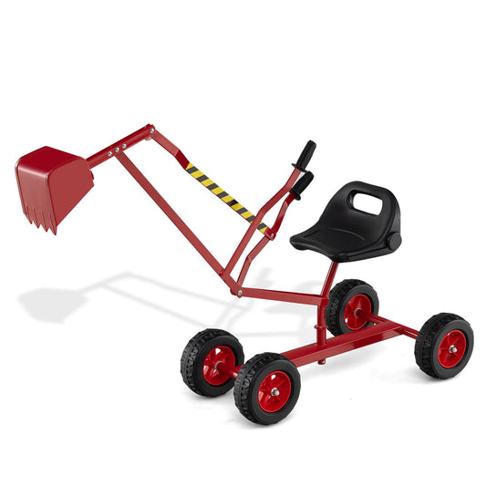 LIVSK Zitbagger - 360° Draaibaar - 2-handbediening - Robuust Metaal - Voor Kinderen - 122 x 40 x 66 cm - Rood