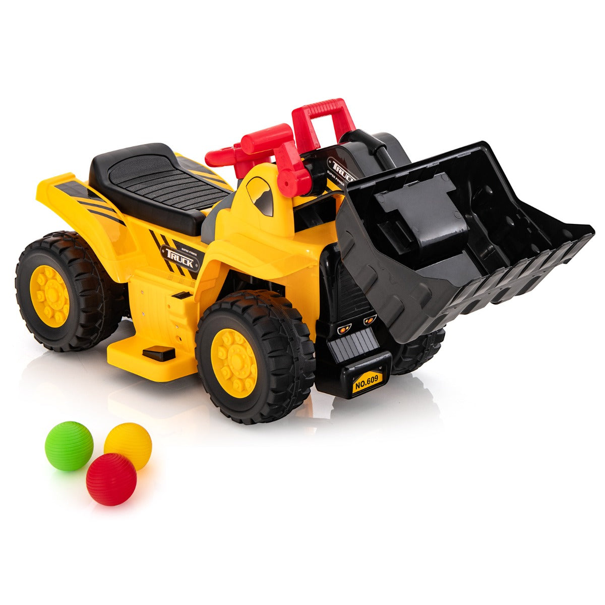 Livsk costway zitgraafmachine elektrische kindergraafmachine met verborgen opbergruimte en basketbalkorf 4 geluidstoetsen en 3 ballen geel