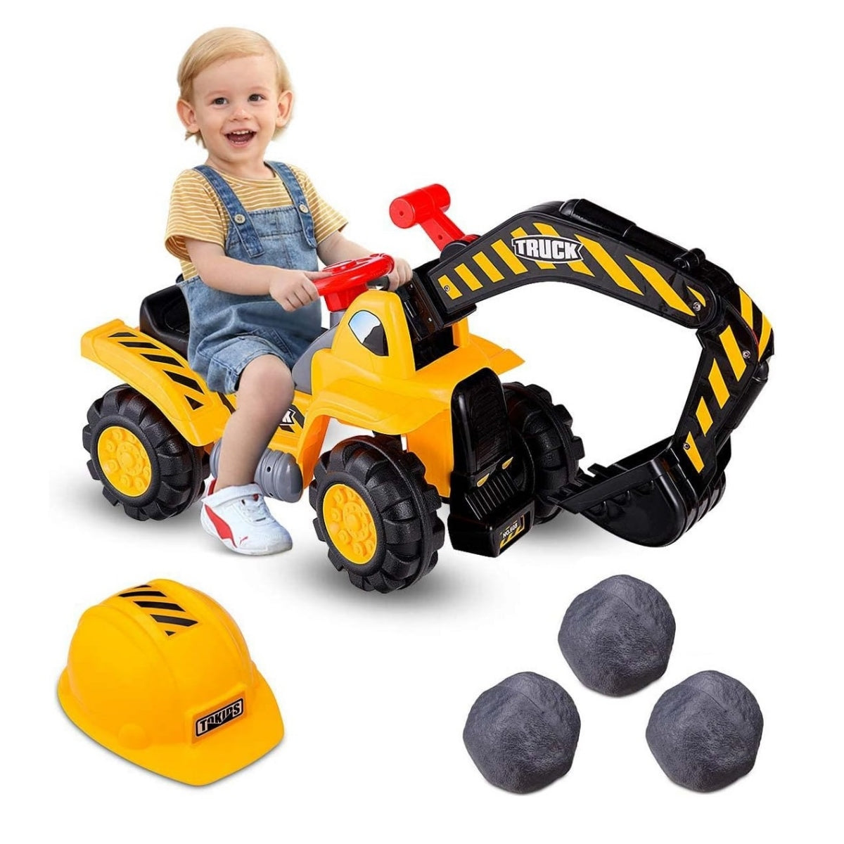 LIVSK Rijdende Graafmachine voor Kinderen - Voor- en Achteruitrijfunctie - Opbergruimte - Schokbestendige Banden - 89 x 44,5 x