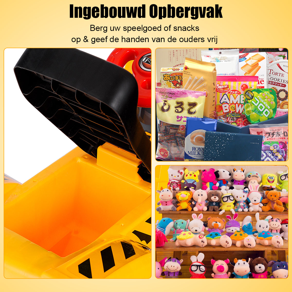 LIVSK Rijdende Graafmachine voor Kinderen - Voor- en Achteruitrijfunctie - Opbergruimte - Schokbestendige Banden - 89 x 44,5 x