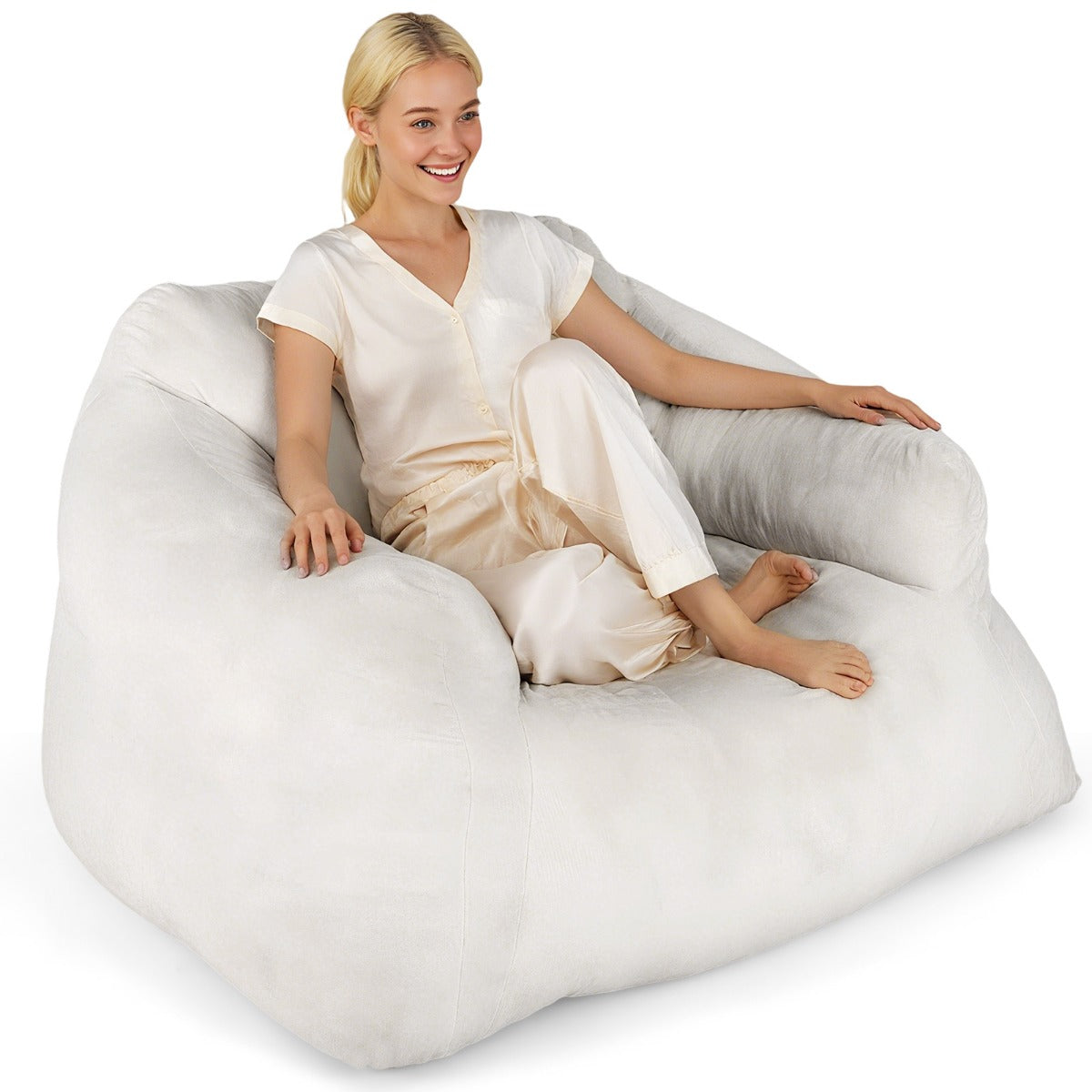 LIVSK Zitzak met Fluwelen Bekleding - Ergonomisch en Antislip - Geen Montage Nodig - 124 x 110 x 68 cm - Beige
