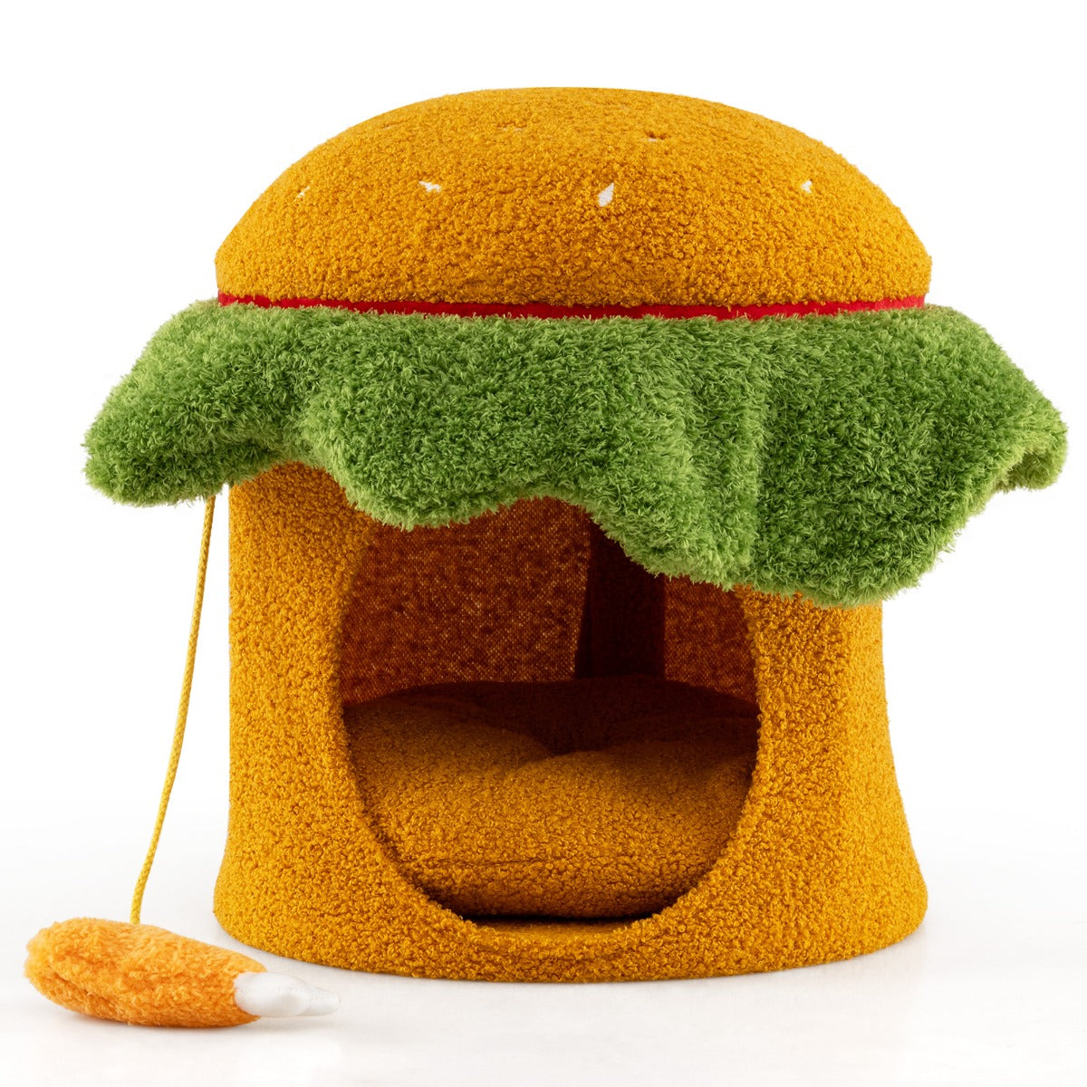 LIVSK Hamburger - vormig Kattenbed - Ultra - zacht Kussen - Hangend Speelgoed - Teddy - fleece en Polyester - Voor Katten tot 10