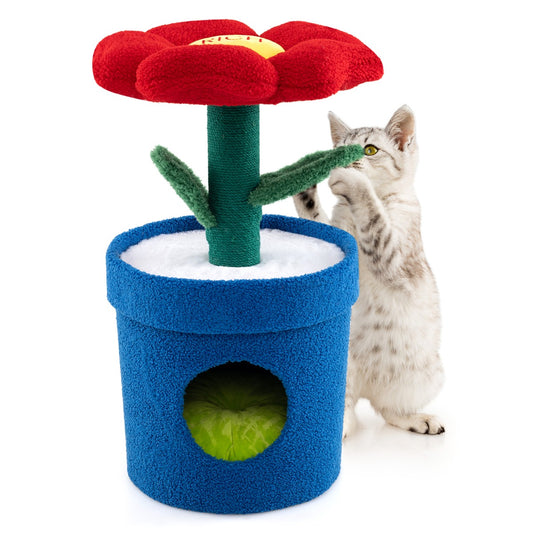 LIVSK Kattenboom met Bloempot-thema - Gevoerde Lounge - Krabpaal - Geluidseffecten - Eenvoudige Montage - 39,5 x 39,5 x 72 cm -