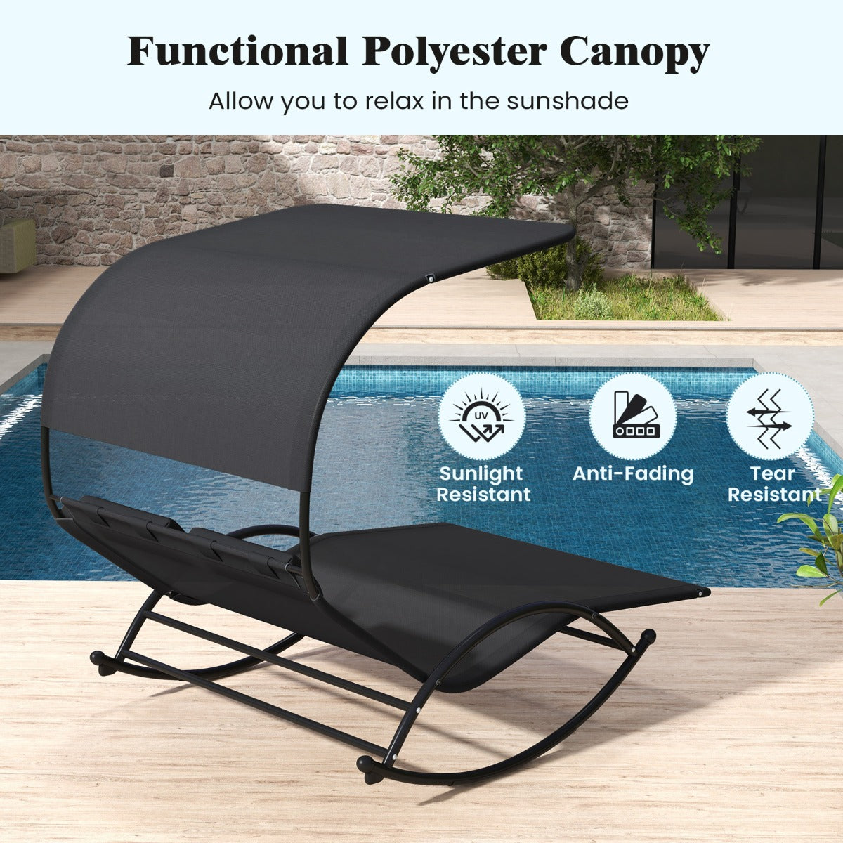 LIVSK 2-zits dubbele schommel-ligstoel - Ergonomisch design - Ruime zitting - Antislipbasis - Tot 300 kg - 182 x 137 x 165 cm -