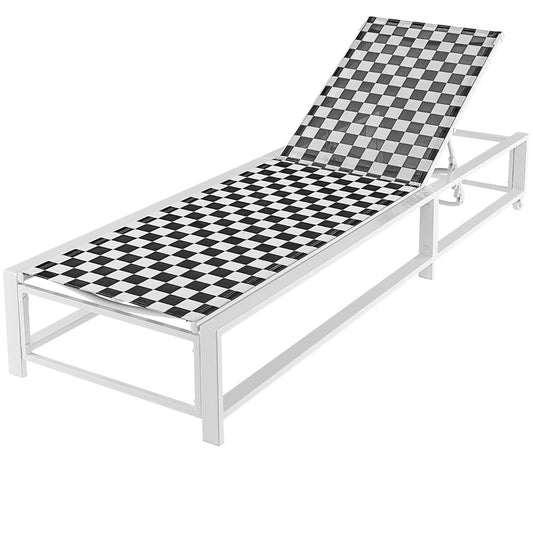 LIVSK Ligstoel voor Buiten - Verstelbare Rugleuning - Wielen - Tot 180 kg - Sneldrogend Stof - 200 x 68 x 32/73.5/83/92/99/104 cm