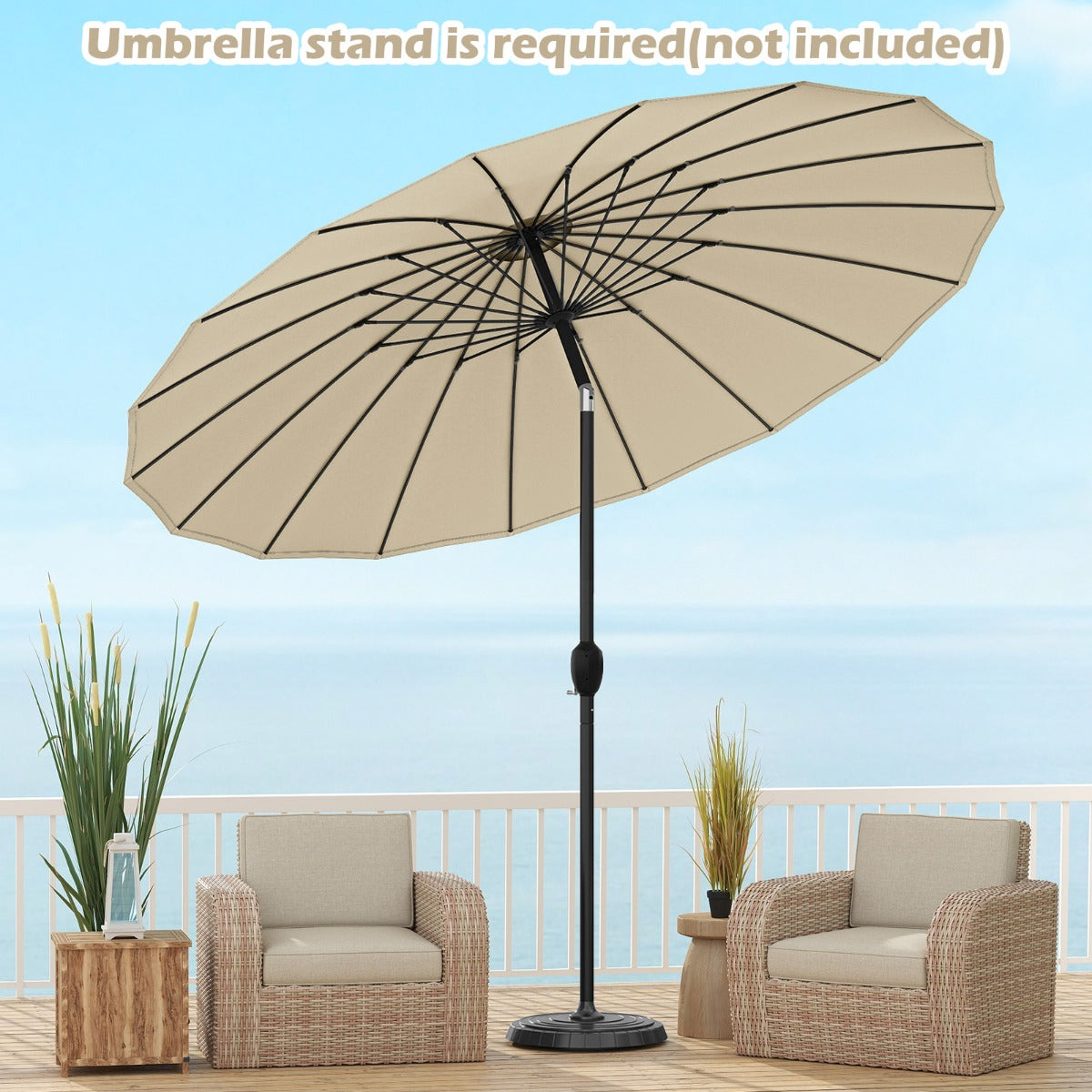 Livsk costway zonnescherm 258 cm tuinparasol met een slinger om te openen sluiten dubbelzijdig kantelbaar tot 35 beige
