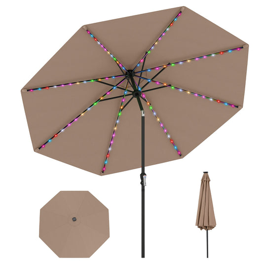 LIVSK Terrasparasol 300 cm met LED-verlichting - 96 Lampen - 9 Verlichtingsmodi - Kantelbaar - Polyester - Koffie