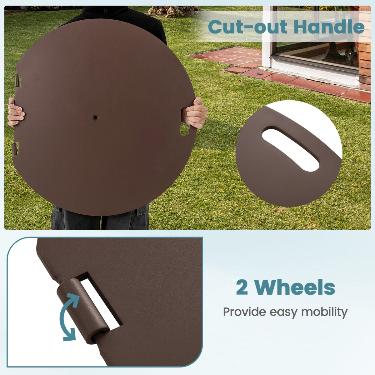 LIVSK Parasolstandaard met Wielen - 23 kg - Handmatige Draaiknoppen - Inclusief 2 Adapters - Voor Parasolstangen 41/50 mm - Bruin