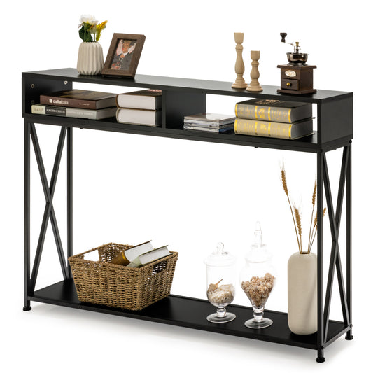 LIVSK Consoletafel - Stalen Frame - Open Planken - Waterdicht - Ruimtebesparend - 120 x 23 x 79 cm - Zwart