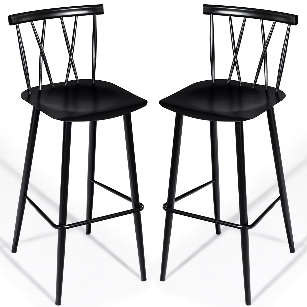 LIVSK Eetkamerstoelen Set van 2 - Stevige Metalen Constructie tot 150 kg - Hoge Rugleuning - Vloerbescherming - Zwart