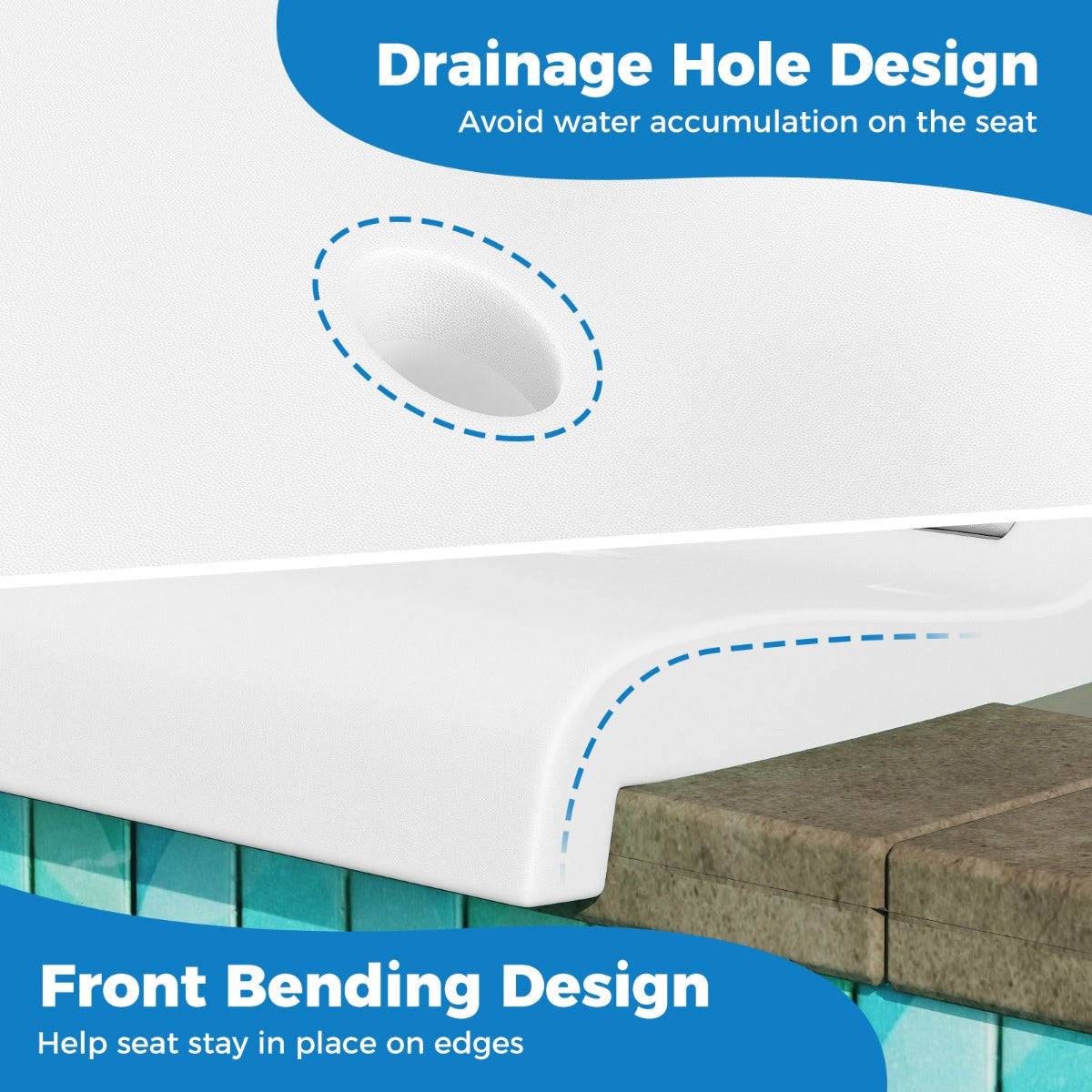 LIVSK Opvouwbare Zwembadstoel - Ergonomische Rugleuning - PE-materiaal - Draagbaar - Tot 100 kg - 56 x 47 x 52 cm - Wit