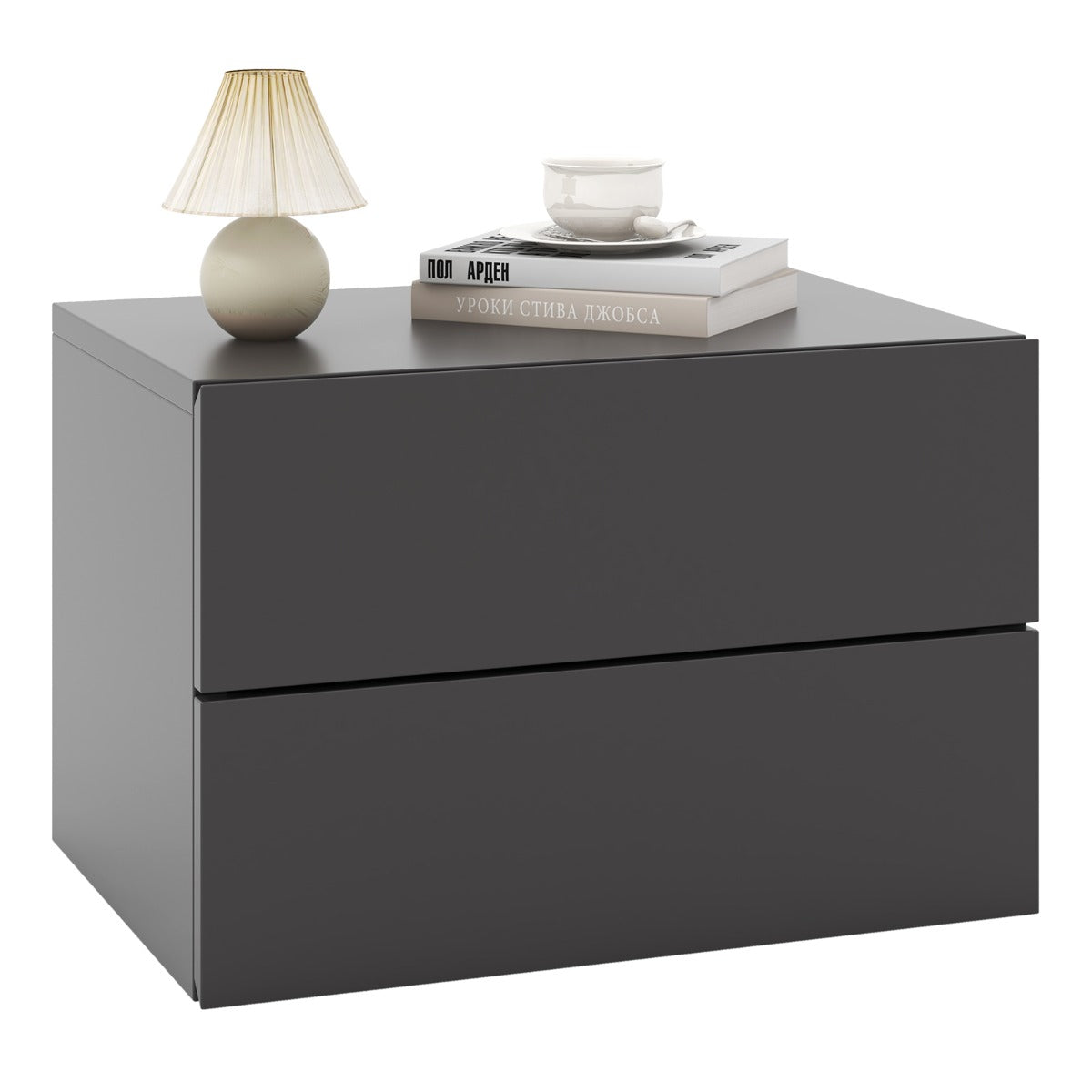 LIVSK Zwevend Nachtkastje met 2 Lades - Wandgemonteerd - Ruimtebesparend - Modern Design - 42 x 30 x 28 cm - Grijs/Wit