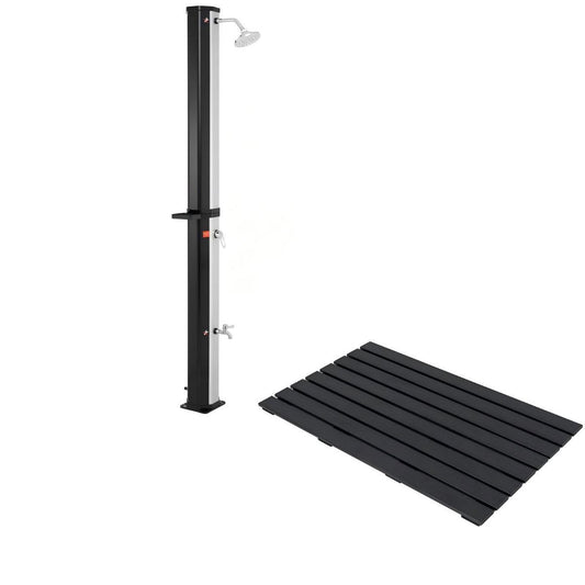 LIVSK Douchemat en Zonnedouche Set - Waterdicht WPC Materiaal - Antislip - 60L Capaciteit - Eenvoudige Installatie - Zwart