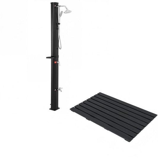LIVSK Douchemat en Zonnedouche Set - WPC Materiaal - Antislip - Warm Water met Zonne-energie - 100 x 60 cm - Zwart