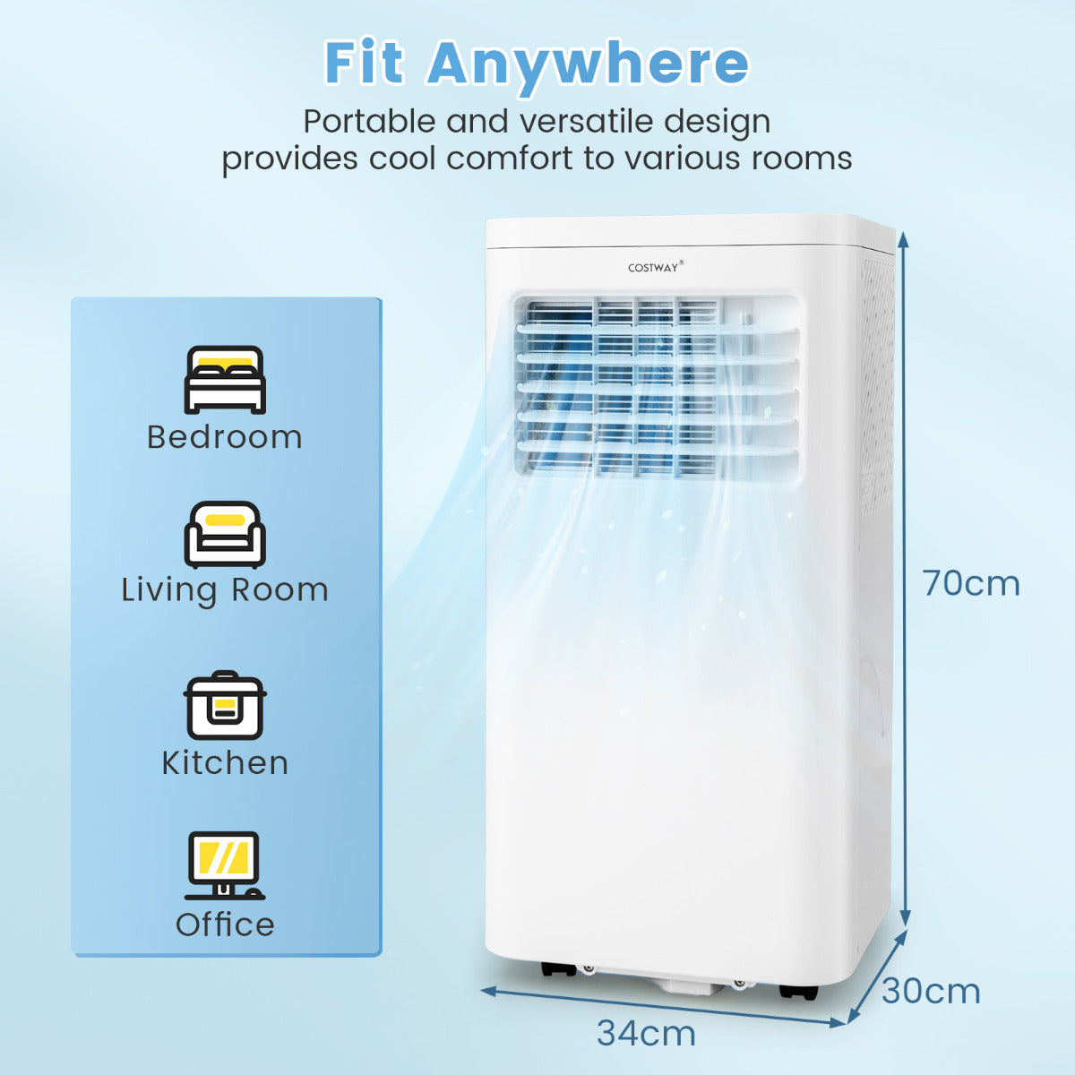 LIVSK Draagbare Airconditioner - 9000 BTU - 4 Bedrijfsmodi - Afstandsbediening - Inclusief Raaminbouwset - Wit