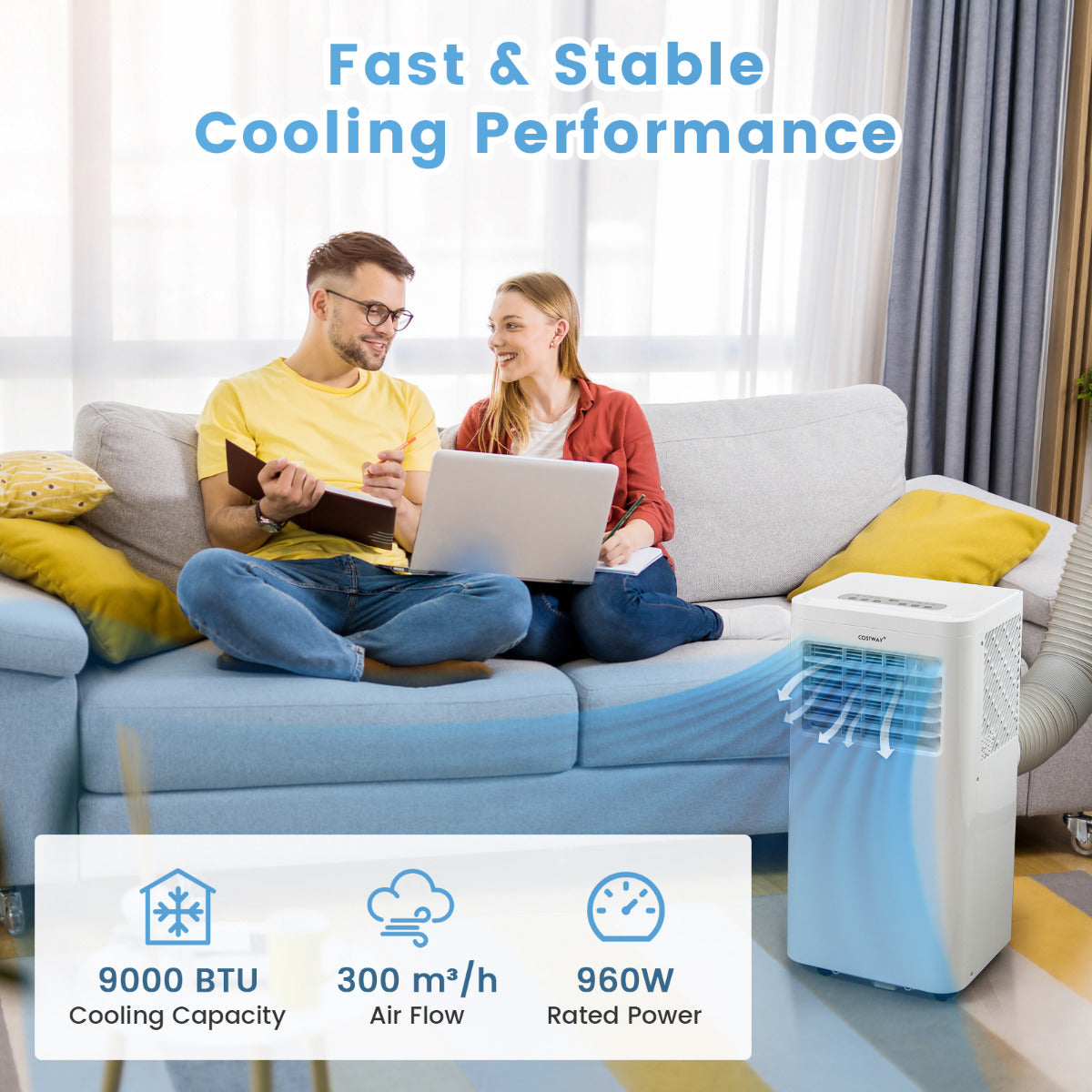 LIVSK Draagbare Airconditioner - 9000 BTU - 4 Bedrijfsmodi - Afstandsbediening - Inclusief Raaminbouwset - Wit