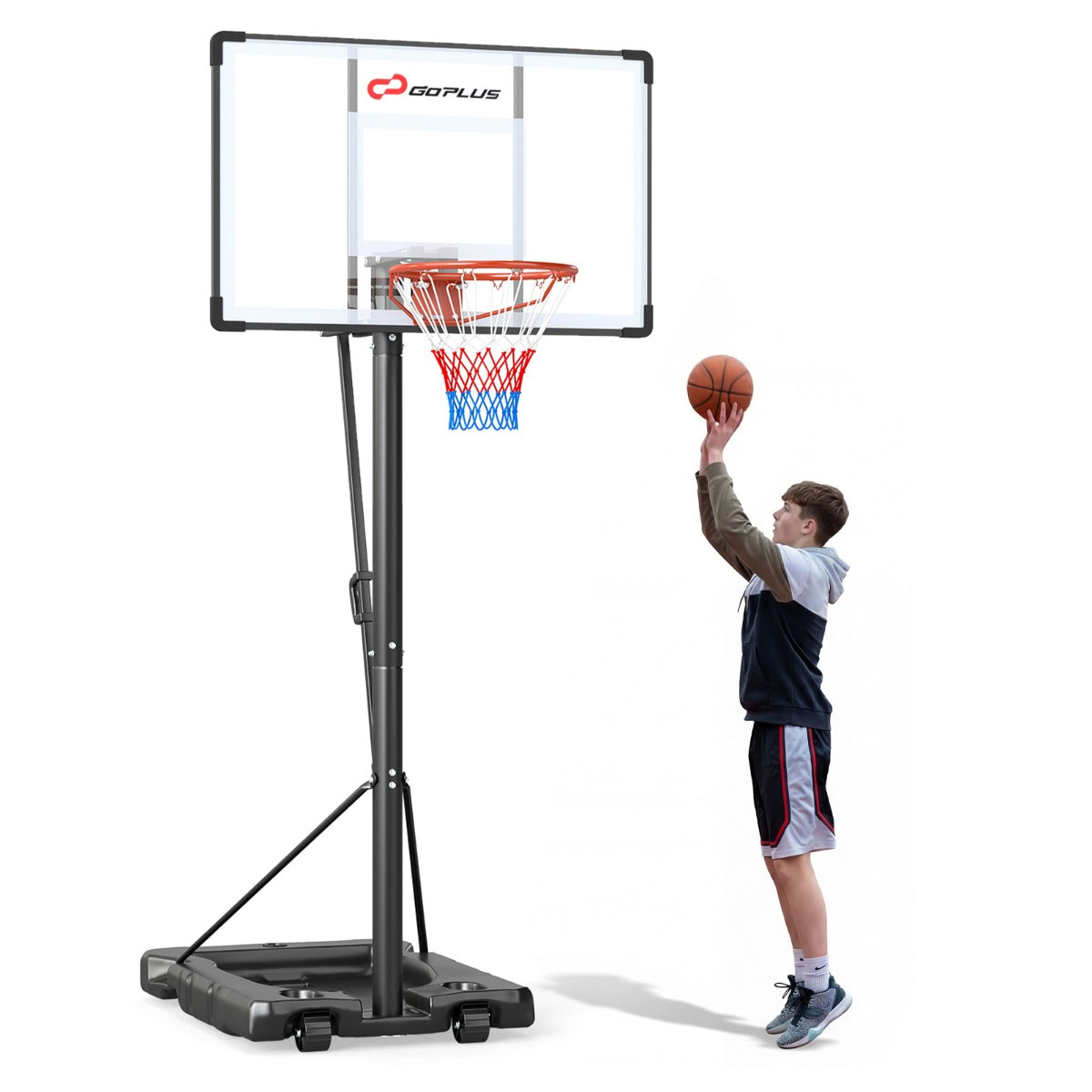 LIVSK Draagbare Basketbalpaal - Hoogte Verstelbaar 170-305 cm - Robuust Metaal - Vulbare Voet - Voor Binnen en Buiten - Zwart