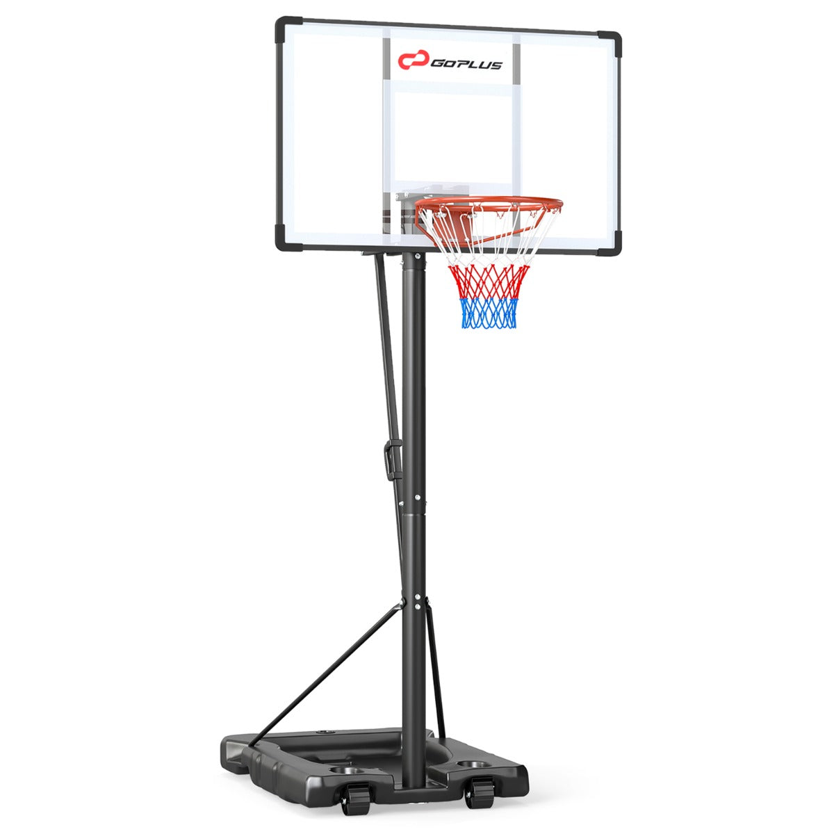 LIVSK Draagbare Basketbalpaal - Hoogte Verstelbaar 170-305 cm - Robuust Metaal - Vulbare Voet - Voor Binnen en Buiten - Zwart