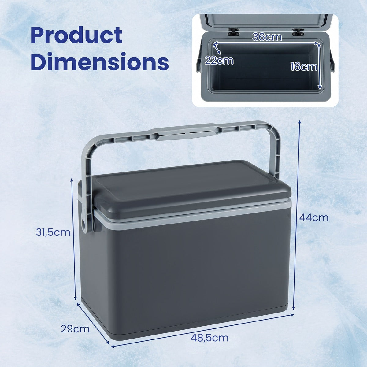 LIVSK Draagbare Koelbox 12L - Hoogwaardige PU-Isolatie - Ergonomisch Handvat - Tot 300 kg Belastbaar - Wit / Donkergrijs