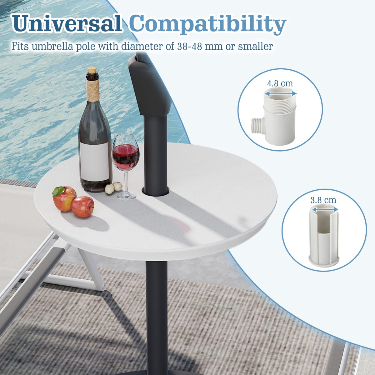 LIVSK Draagbare Parasoltafelhouder - HDPE Materiaal - In Hoogte Verstelbaar - Geschikt voor 38-48 mm Parasols - Koffie/Wit/Zwart