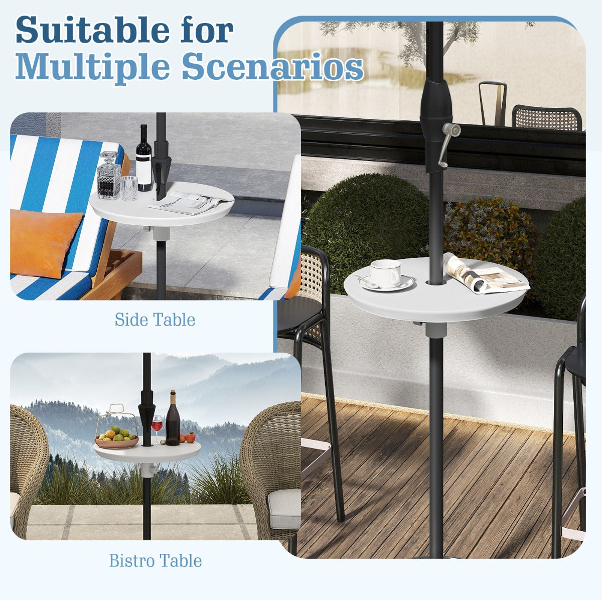 LIVSK Draagbare Parasoltafelhouder - HDPE Materiaal - In Hoogte Verstelbaar - Geschikt voor 38-48 mm Parasols - Koffie/Wit/Zwart