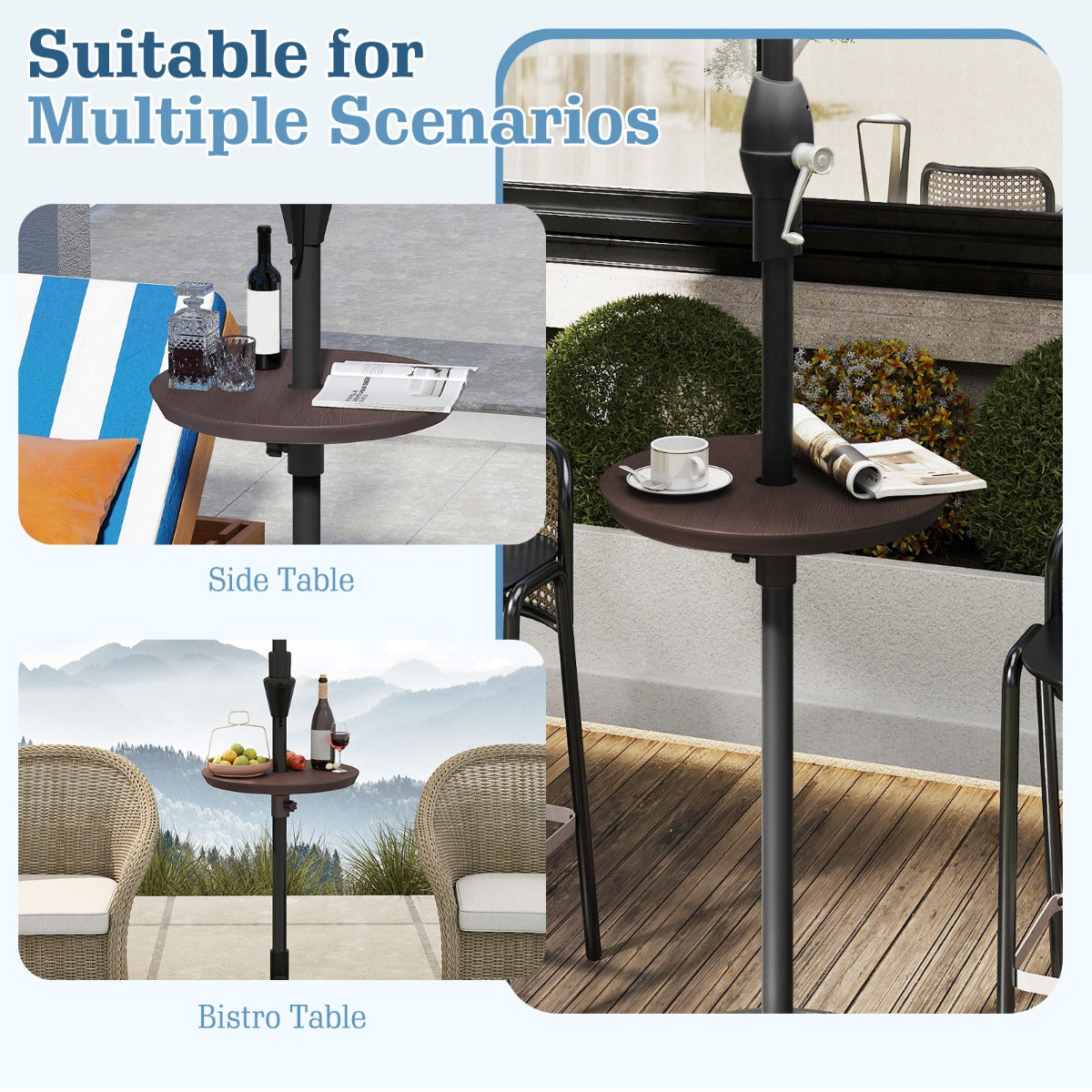 LIVSK Draagbare Parasoltafelhouder - HDPE Materiaal - In Hoogte Verstelbaar - Voor 38-48 mm Parasols - Koffie/Wit/Zwart