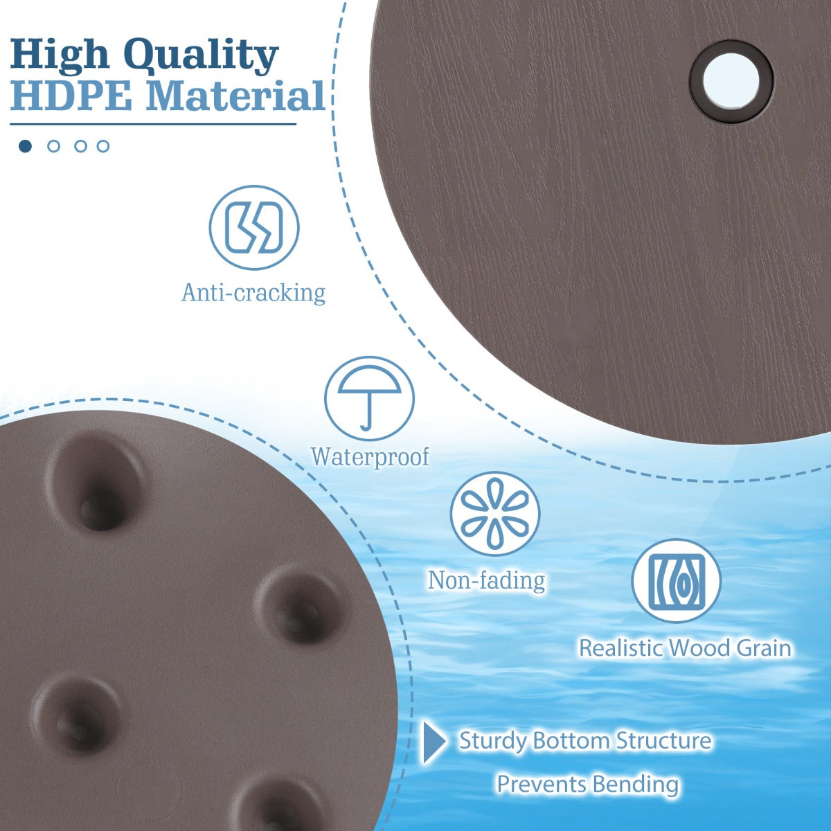 LIVSK Draagbare Parasoltafelhouder - Waterdicht HDPE - In Hoogte Verstelbaar - Geschikt voor 38-48 mm Stangen - Koffie/Wit/Zwart