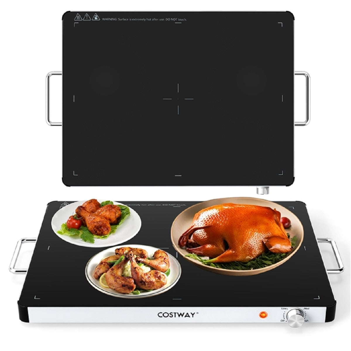 LIVSK Draagbare Voedselverwarmer - Instelbare Temperatuur - Gehard Glas - 53 x 40 cm - Veilig en Duurzaam - Zwart