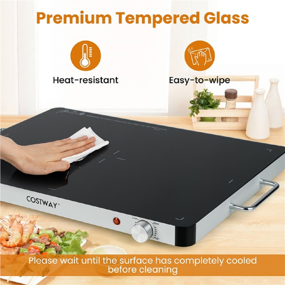 LIVSK Draagbare Voedselverwarmer - Instelbare Temperatuur - Gehard Glas - 53 x 40 cm - Veilig en Duurzaam - Zwart