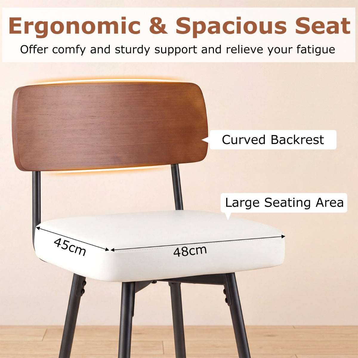 LIVSK Draaibare Barkrukken - 360° Draaifunctie - Ergonomische Rugleuning - Stevig Metaal - Wit/Zwart + Bruin